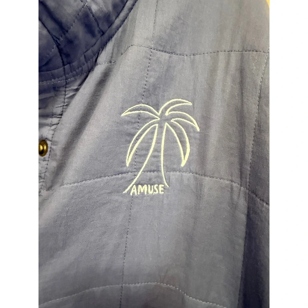 Amuse Society Quilted‎ Snap Front Jacket Periwinkle Blue Palm Tree Logo L/XL